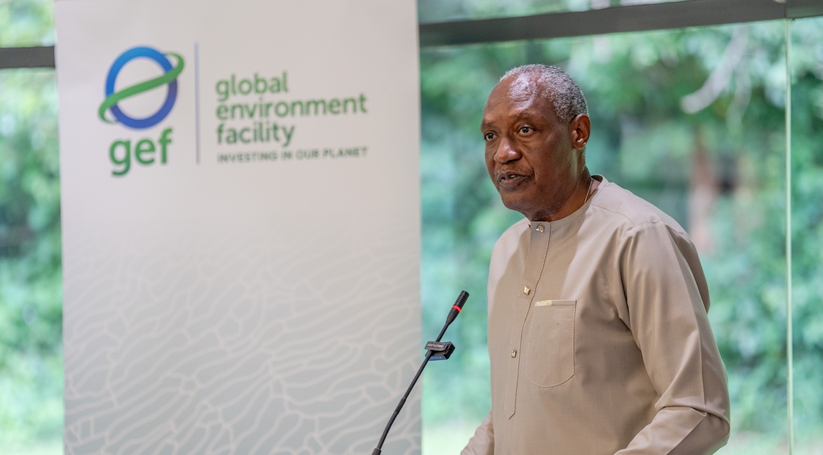 AWF CEO Kaddu Sebunya giving his opening remarks during the AWF and GEF Rollout Regional Training for GEF Operational Focal Points in April 2025.