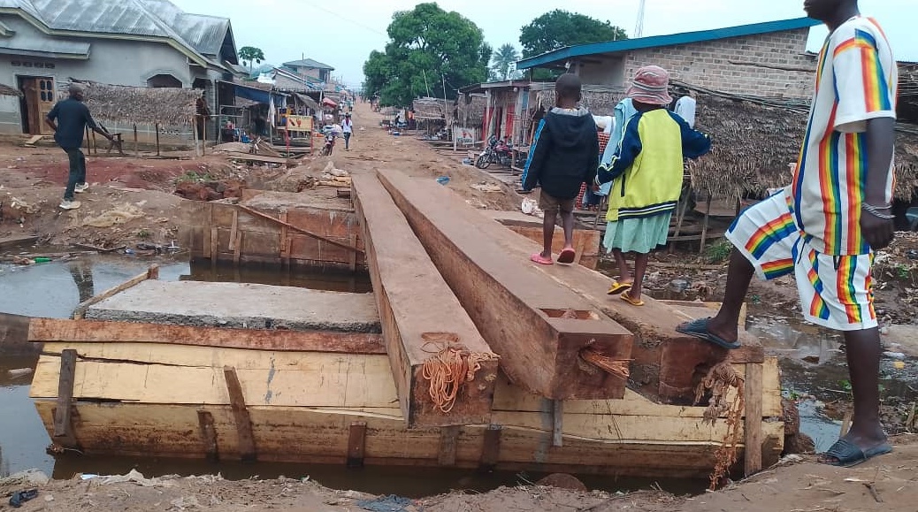 Children crossing a bridge