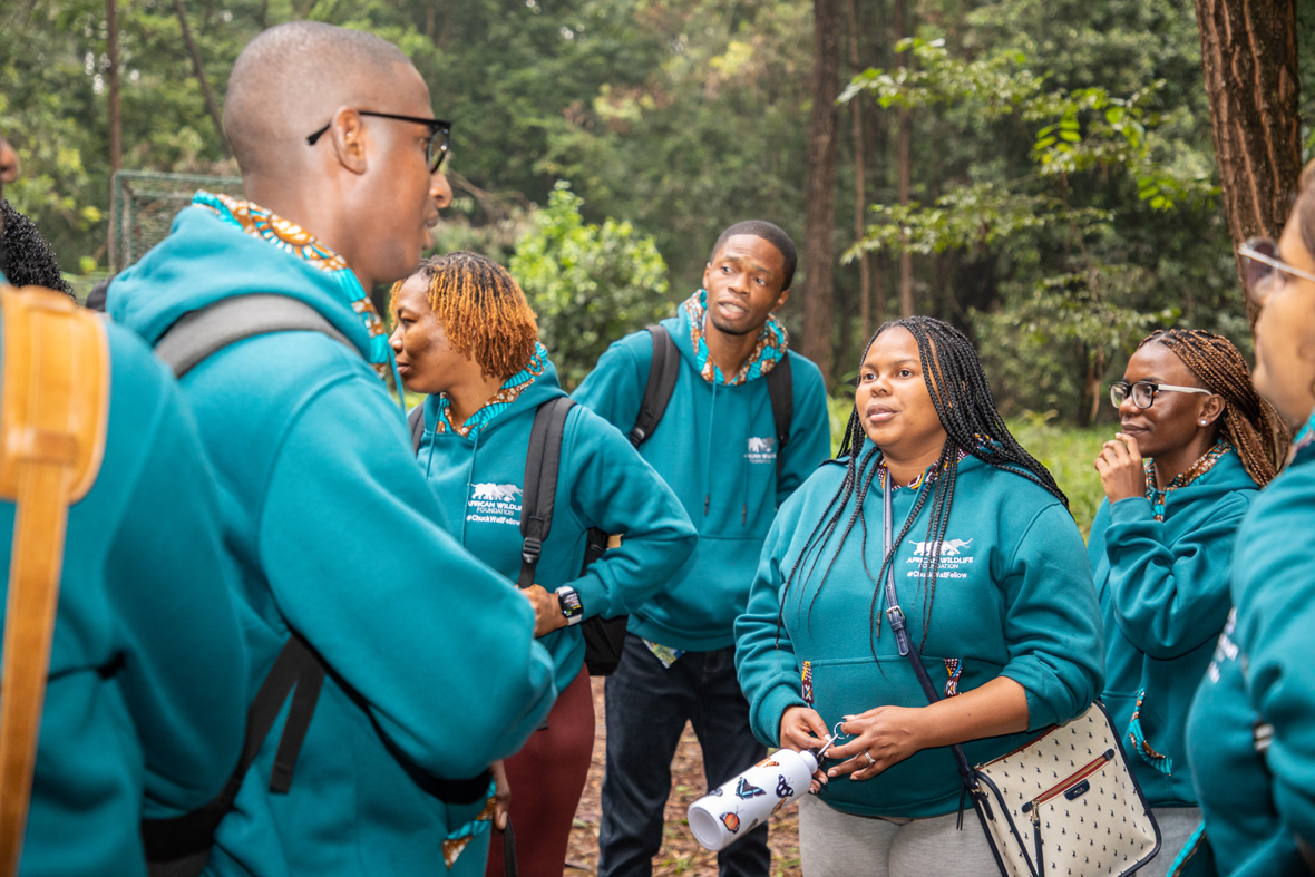 Simangele Msweli with one of the AWF Wall Youth Leadership program cohorts during a field trip 