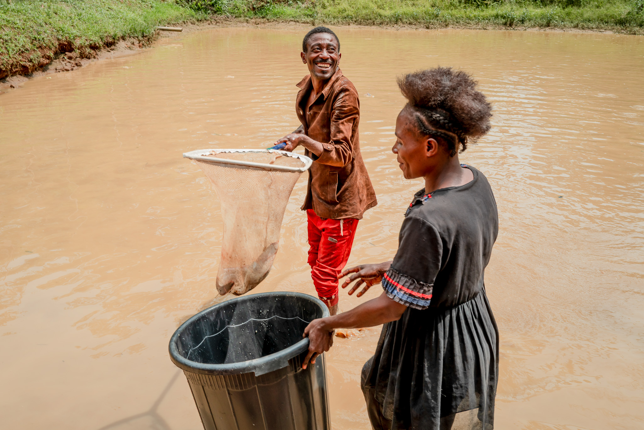 MANNA DOLINE AND SAPOUAM REMY HARVESTING FISH FROM THE POND IN BIFOLONE VILLAGE-2.jpg