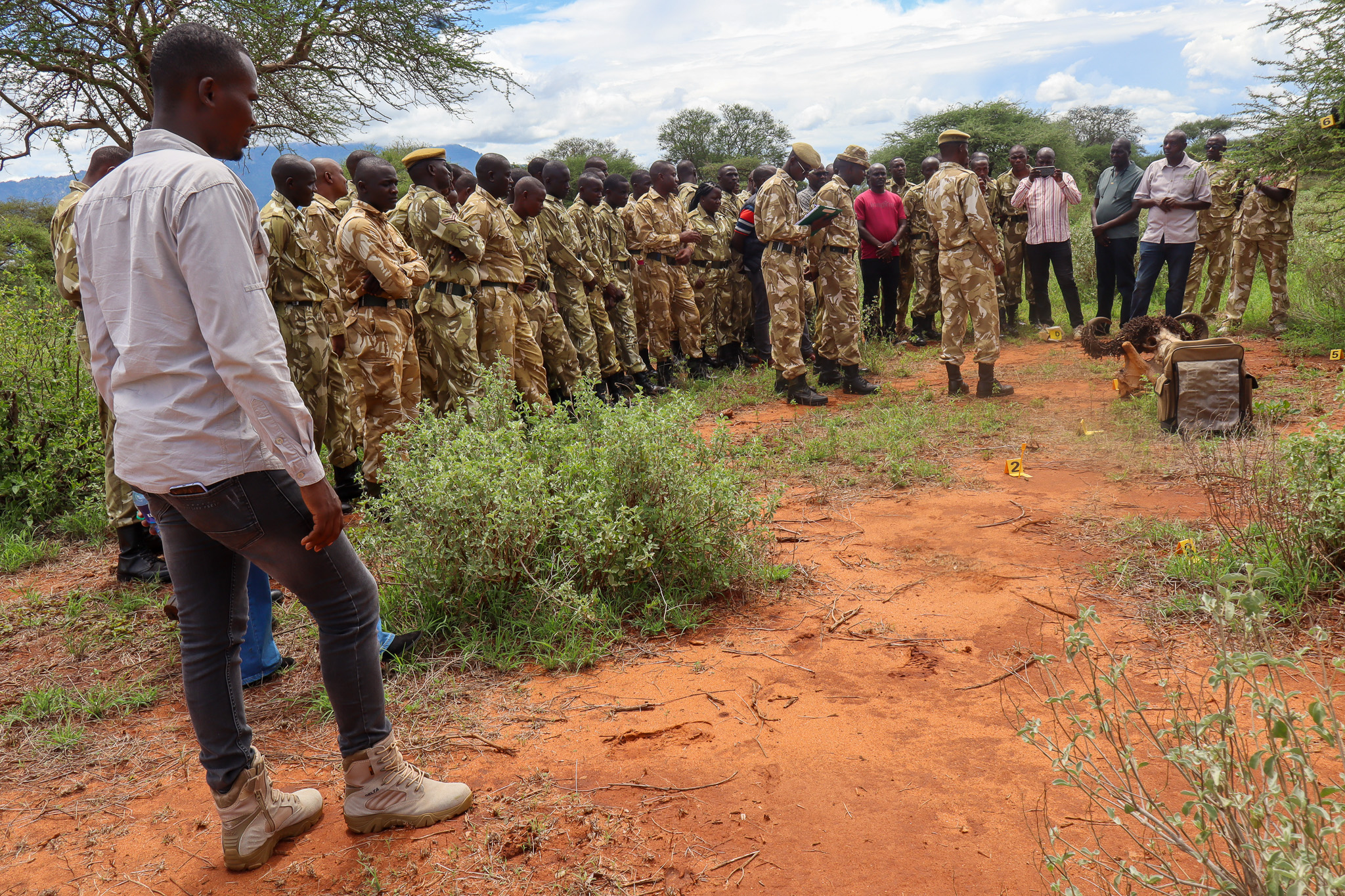 Practical session on securing a crime scene during the first responders training for newly recruited KWS rangers at Lake Jipe