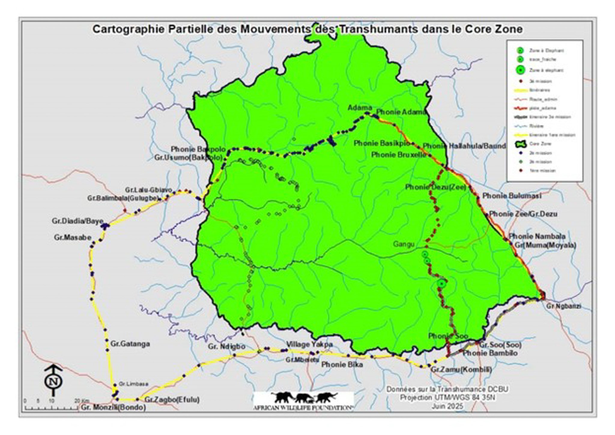 Partial mapping of transhumant movements in the core zone prior to raising awareness.