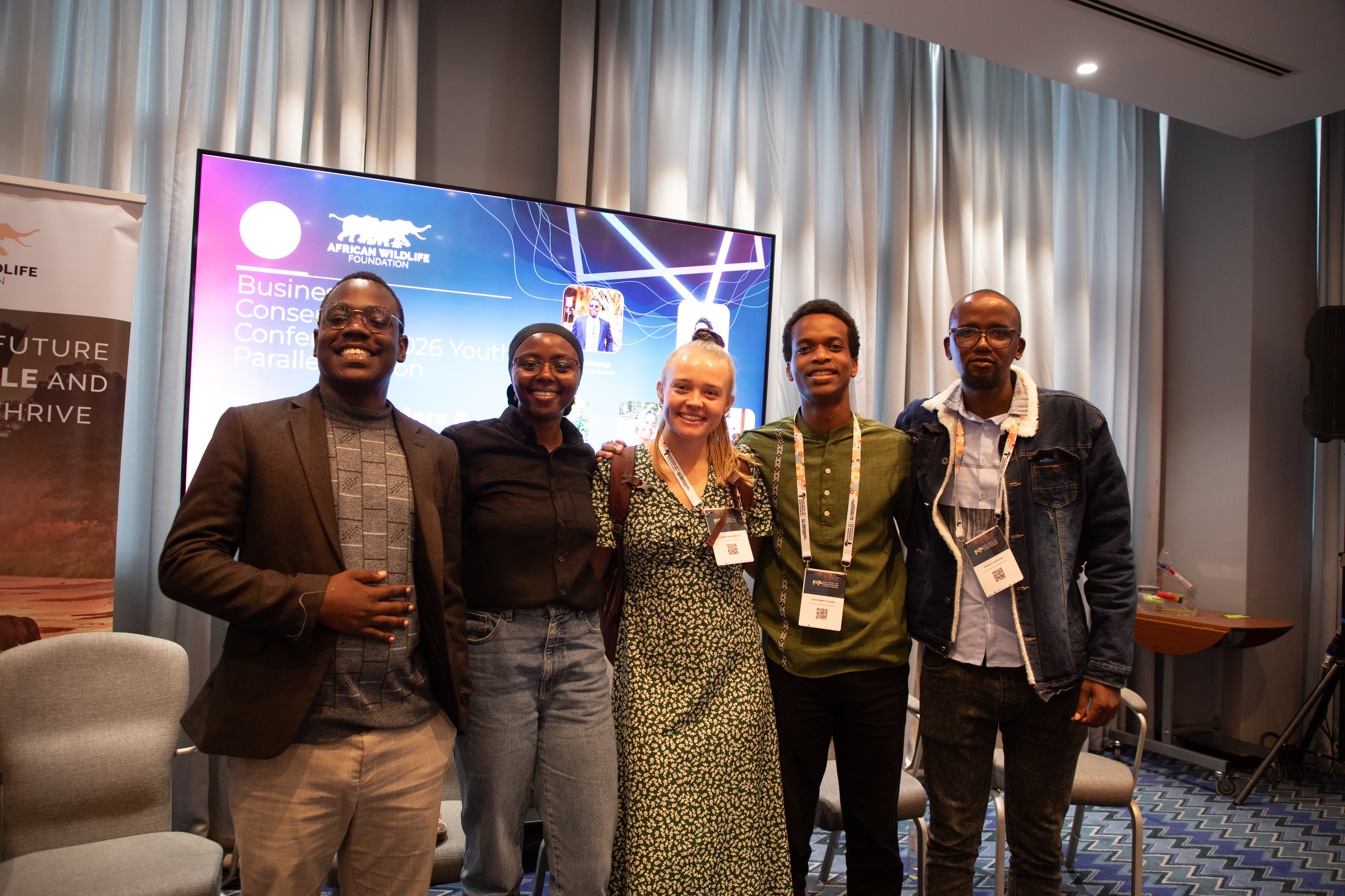 Stanely Kadeghe alongside fellow youth panelists at the Business of Conservation Conference.