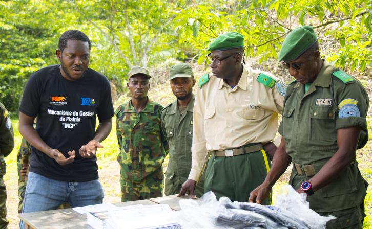 AWF Senior Social Safeguard Officer, Dodo Moke during a presentation