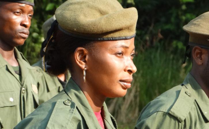 Emancie Ekofo Bafalanga during the park ranger patrol briefing.