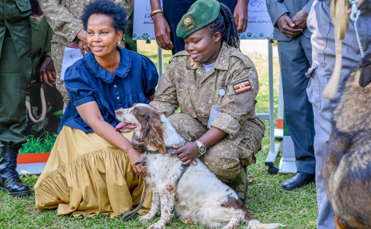  Rose Ssebatindira, AWF Uganda Country Director, at the Entebbe Canine Unit during the Canines for Conservation program transition ceremony.