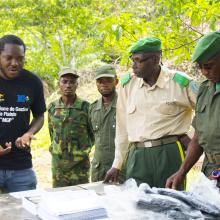 AWF Senior Social Safeguard Officer, Dodo Moke during a presentation